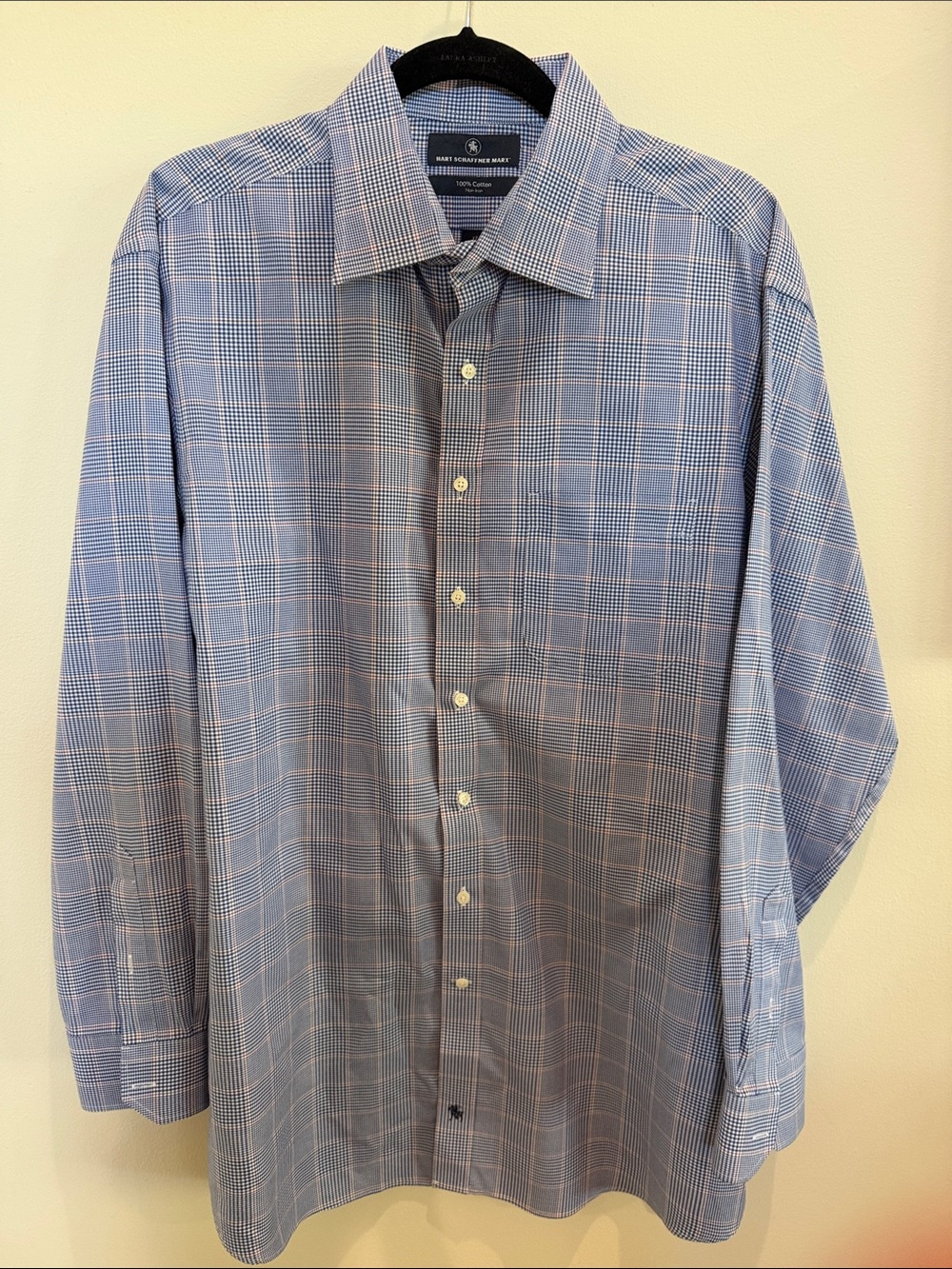 Hart Schaffner Marx Light Blue and White Plaid Dress Shirt